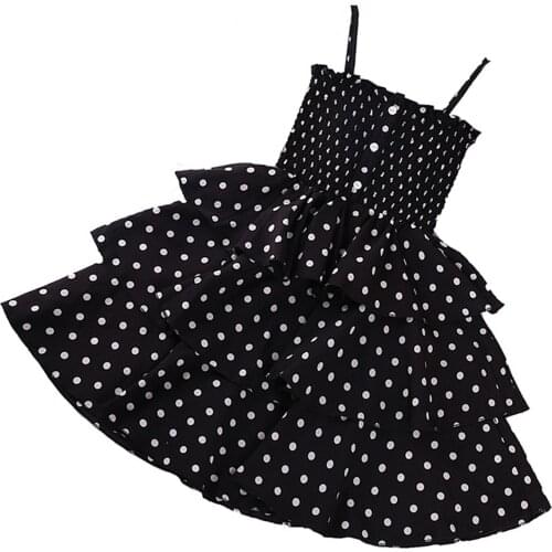 Pudcoco Toddler Baby Girl Clothes Wave Point Princess Dress Off-shoulder Ruffle Neckline Muti-layer One-piece Strip Tiered Dress