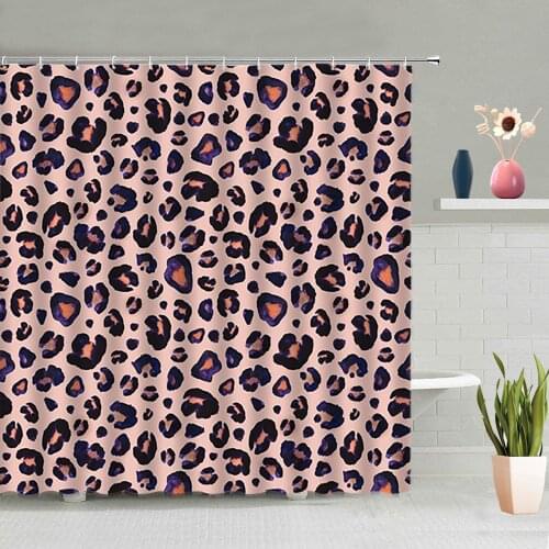 Pink Brown Leopard Shower Curtain Fashion Wild Animals Pattern Bathroom Decoration Screen Washable With Hooks Hanging Curtains