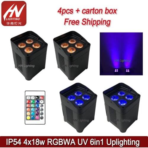 4pcs IP54 battery powered stage lights 4*18w 6in1 led par wireless dmx battery powered led uplighting with APP Control