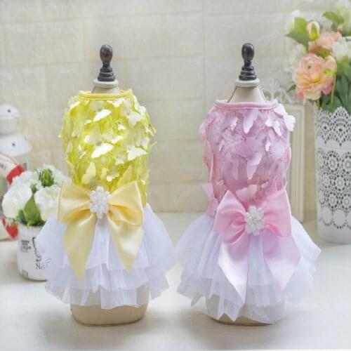 Spring and summer pet dog clothes, cute butterfly skirt dog clothes, solid color dog harness clothes, puppy skirts