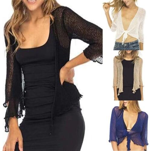 New Summer Solid Lace Chiffon Shirts Capes Women Short Sleeve Shrug Open Front Bolero Tops Cardigan Elegant Shirts