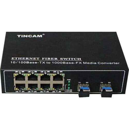 TINCAM 10/100/1000Mbps 2 Sfp Fiber Port+ 8 Rj-45 Port Switch Optic Media Converter 10 Ports Optical