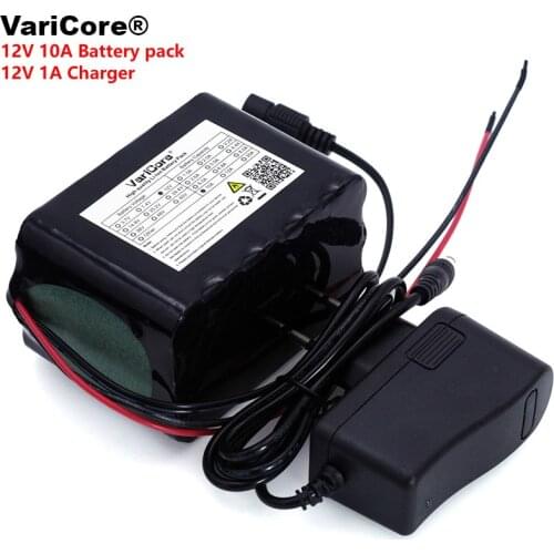 VariCore Large capacity 12 V 10Ah 18650 lithium Rechargeable battery 12v 10000 mAh 75W LED lamp Xenon+ 12.6 v 1A battery Charger