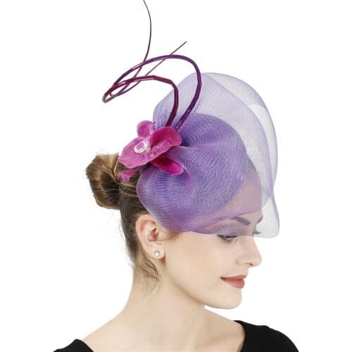 Gorgeous Bride Mesh Flower Wedding Fascinators Hat Women Party Event Headpiece Headband Bridal Marry Hair Accessories Hair Clip