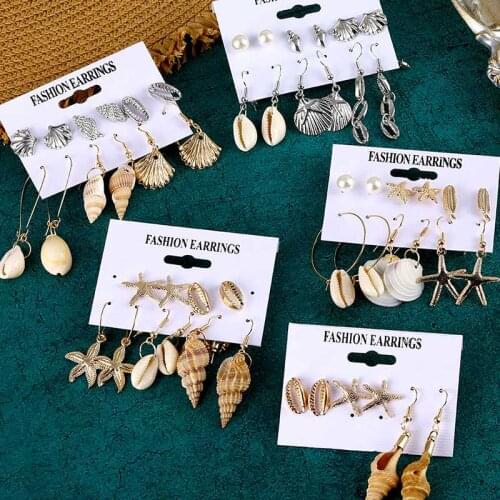 Vienkim 2020 Bohemian Natural Shell Pearl Earrings Set For Women Boho Fashion Geometry Tassel Handmade Earrings Jewelry Gift Set