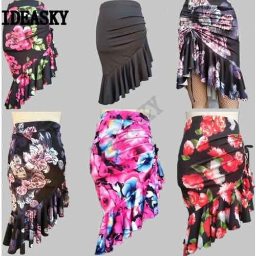 Sexy Ruffle floral flower Ballroom Latin Skirt Cha Cha Rumba Samba Tango Salsa Dress Costume Practice wear Dancing Dancewear