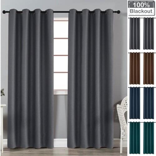 Modern Blackout Curtains Linen Solid Curtain Simple Shading Curtains For Living Room Bedroom Curtain Eyelets Home Decor