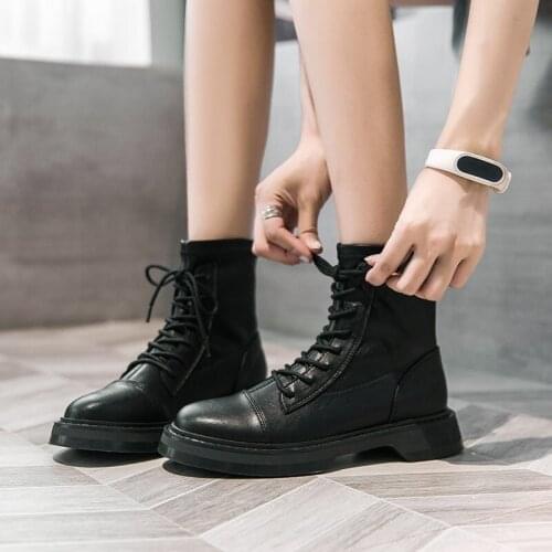 COOTELILI Women Nakle Boots Shoes 4cm Heel Round Toe Boots For Woman Fashion Lace Up Shoes Platform Non-slip Botas Mujer 35-40