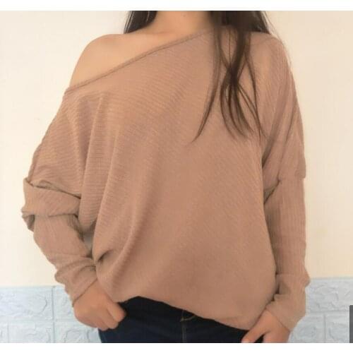 Sweater women 2019 new Spring/Autumn/winter Fashion Sexy Dew shoulder long Batwing Sleeve knitting Sweater Solid women clothing