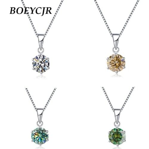 BOEYCJR 925 Silver 0.5ct/1ct/2ct Colorful Moissanite VVS Engagement Elegant Wedding Pendant Necklace for Women Anniversary Gift