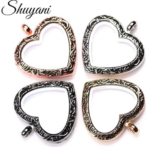 10pcs/lot Vintage Floating Heart Locket Pendant For Women Magnetic Magent Memory Glass Living Floating Charms Locket