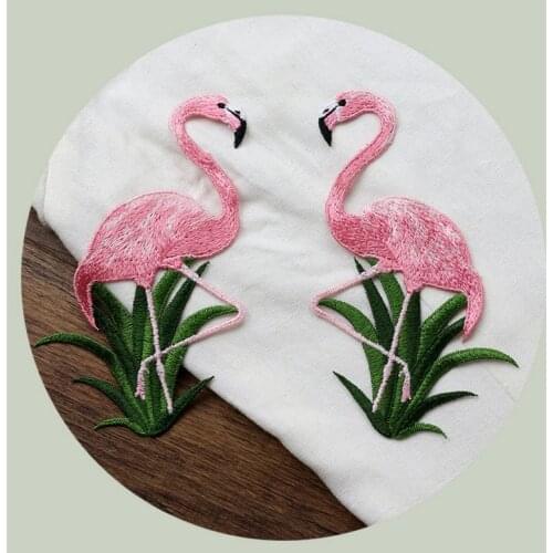 2PCs/Set Flamingo Patches For Clothing Bag Sticker Sew On Embroidered Fabric Appliques Sewing Accessories