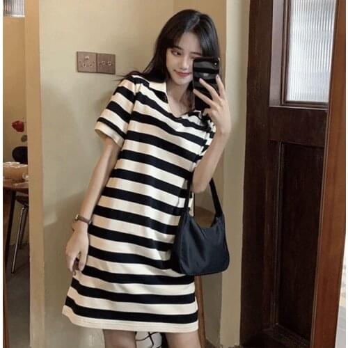 20953# Maternity Clothes Summer Cotton Short Sleeves Loose Stylish Striped Dress Pregnant Women Pregnancy Clothes