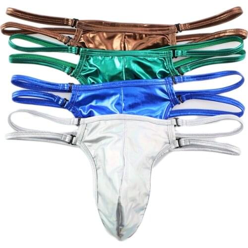 4PCS/Lot Mens Underwear Sexy Imitation Leather Briefs Bikini G-string Thong Tanga Underpants Man Shorts T-back Briefs