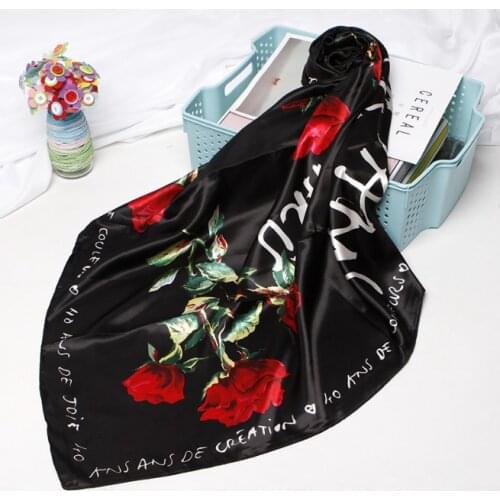 90*90cm Silk RoseFlower Scarves Women Foulard Square Head Hijab Scarf Ladies Satiny Shawl wrap muffler pareo female hijab poncho