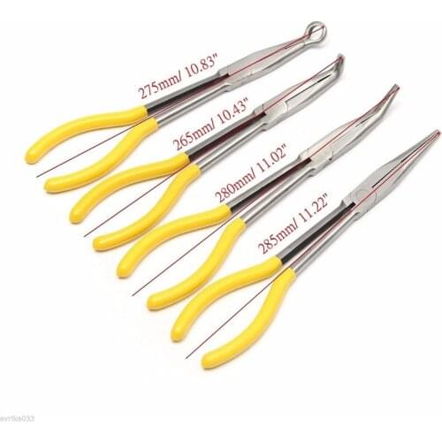 Promotion! 4Pcs 11 Inch Extra Long Nose Pliers Set Straight Bent Tip Mechanic Equipment Hand Tools