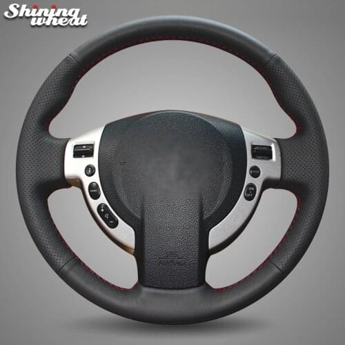 Shining wheat Black Genuine Leather Steering Wheel Cover for Nissan QASHQAI X-Trail NV200 Rogue