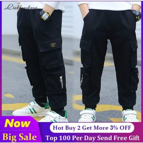 110-160cm Children Cargo Pants Boy Sports Pants Big Boy Pants Spring Teenage Toddler Casual Kids Trousers For Boys Clothes