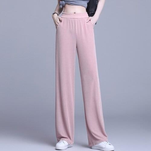 Womens Summer Fashion Slacks Pants Ladies High Waist Wide Leg Pants Women High Waisted Trousers Female Elastic Waist Trousers