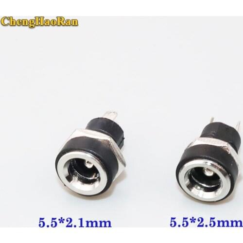 ChengHaoRan 1000pcs DC Power Jack Socket Female Panel Mount Connector 5.5mm 2.1mm connector charging Plug 5.5*2.1mm 5.5*2.5mm