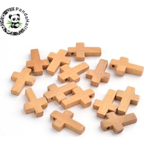 50pcs Lead Free Cross Shape Wood Pendants for Jewelry Making 22x14x4mm Hole: 2mm