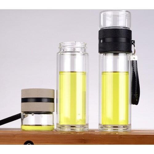 Outdoor Office Glass Tea Bottle Infuser Brief Portable Drinkware Water Bottles High Borosilicate Double Wall Glass Coffee Bottle