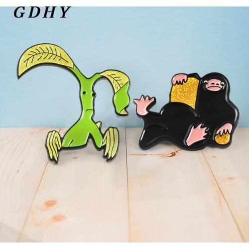 GDHY Bowtruckle And Niffer Movie Fantastic Animals Brooches Enamel Pin Lapel Pin Denim Shirt Cartoon Magical Animals Jewelry