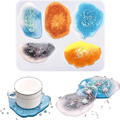 Bamala Resin Molds Coaster Molds with 5 Large Size Irregular Patterns Epoxy Silicon Molds Coaster Molds for Resin Casting