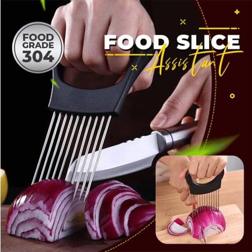 Hot Food Slice Assistant Stainless Steel Onion Fork Holder Kitchen Vegetable Slicing Auxiliary Tool Onion Holder Cutter NOV9