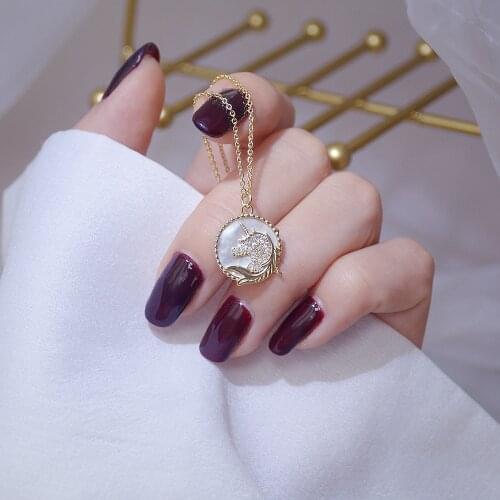 Ins Hot Romantic Micro Inlay Zircon Coin Unicorn Necklace for Women 14K Real Gold Temperament Luxurious Bijoux Birthday Gift