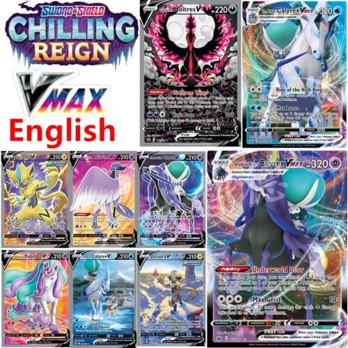 POKEMON NEW English Card 50 Pcs VMAX Zapdos TCG: SWORD & SHIELD CHILLING REIGN Calyrex VMAX Dynamax Cards Game Collectible Toys
