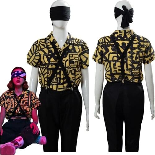 Stranger Cosplay Things Eleven Cosplay Costume Suit Eleven T-Shirt Full Set Suspenders Blindfold Women Independence Day Cosplay