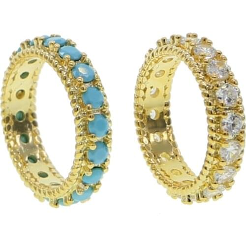 Round band Natural Stone Rings For Women Men Vintage Dual Color Blue Beads Turquoises Finger Rings Party Jewelry