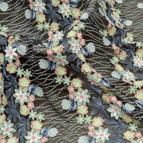 High Quality Black Water-souble Embroidered Lace Fabric Material DIY Handmade Clothes Accessories Width 130cm 1Yard