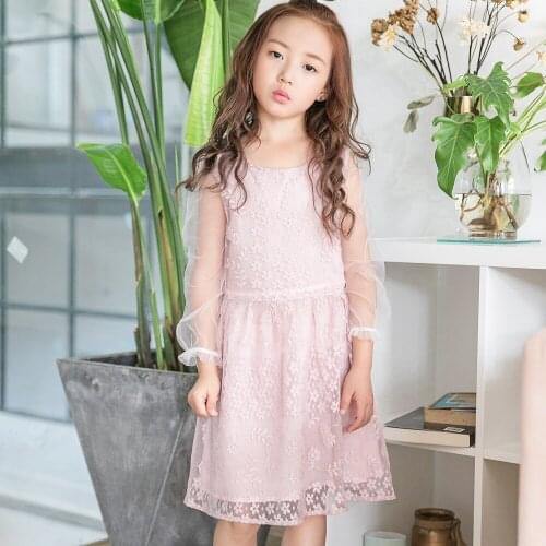 Lace Flower Girl Dress Mesh Thin Long Sleeve Wedding Party Dress 2018 Summer/Spring Baby Princess Dresses Clothes Size 3-12T