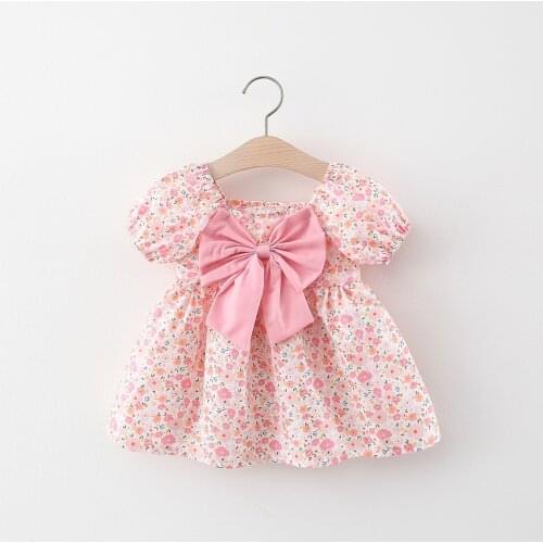 Summer newborn baby girl clothes bow short-sleeved floral dress for baby girls clothing 1st infant baby birthday dresses dress