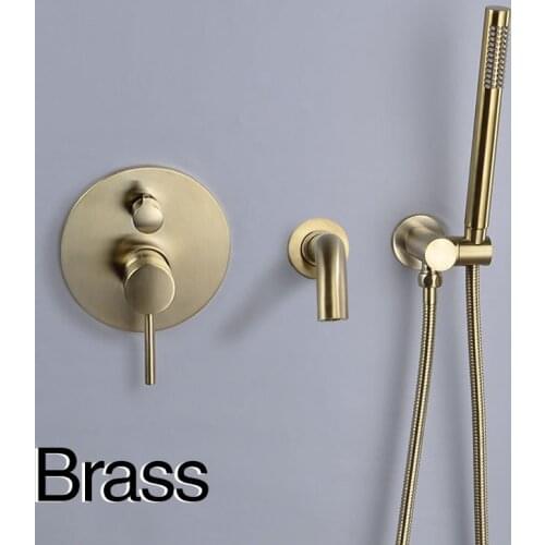 Brushed Gold Shower Faucets Set Solid Brass Concealed Shower Wall Mount Bathtub Shower Hot And Cold Mixer Shower Set