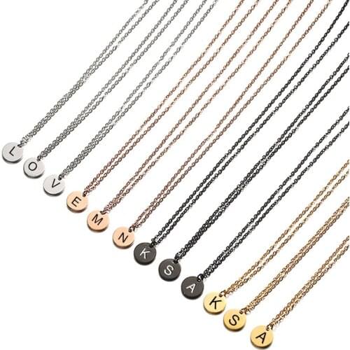 Custom Initial Disc Bar Pendant Necklace Personalized Alphabet Name Choker Chain Necklaces for Women Stainless Steel Jewelry