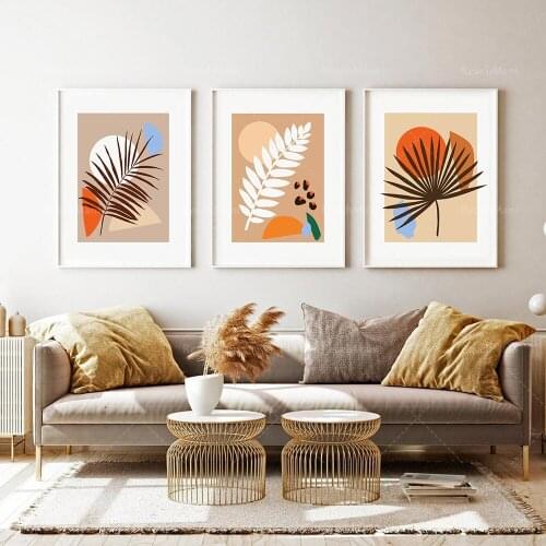 3 piece set of abstract plant prints, abstract leaf printable wall art, plant gallery wall, burnt orange neutral poster