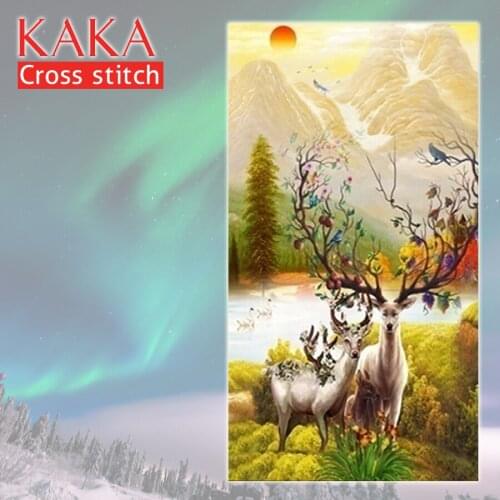 KAKA cross stitch kits embroidery needlework sets,5D DIY Animal paintings,Home Decor Room,11CT full embroidery,European Elk