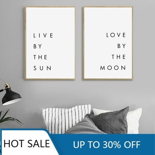 Wall Art Minimalist Canvas Painting Posters Prints Live by the Sun Love by the Moon Typography Modern Wall Decor Home Decor