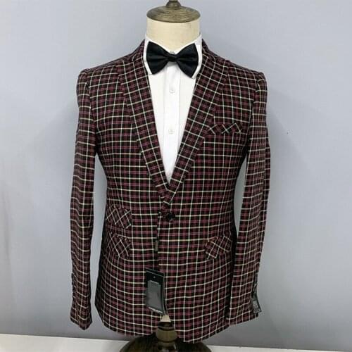 Latest design classic Plaid wedding suits men slim fit Male suit fashion party busines casual formal man Blazer coat only jacket