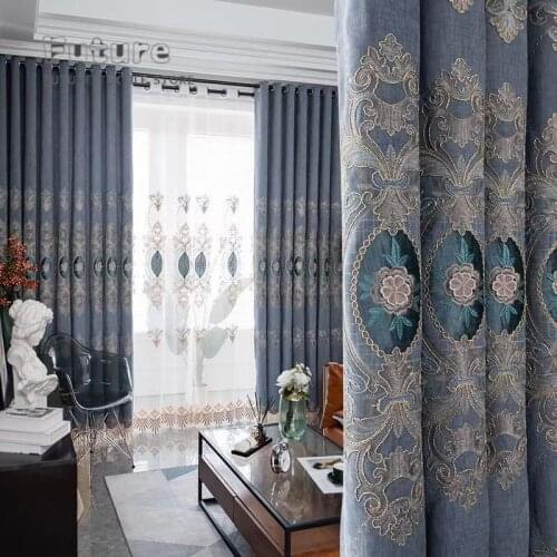 2021 New Thick Cashmere Chenille Embossed Embroidered Curtain Fabric, Living Room Bedroom Villa Without Hollow Curtain