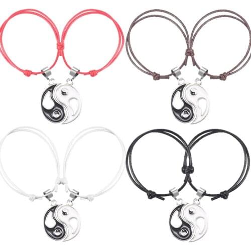 New Yin Yang Tai Chi Bracelet For Women Men Gossip Best Friends Leather Rope Bracelet & Pendants BFF Couple Jewelry Wholesale