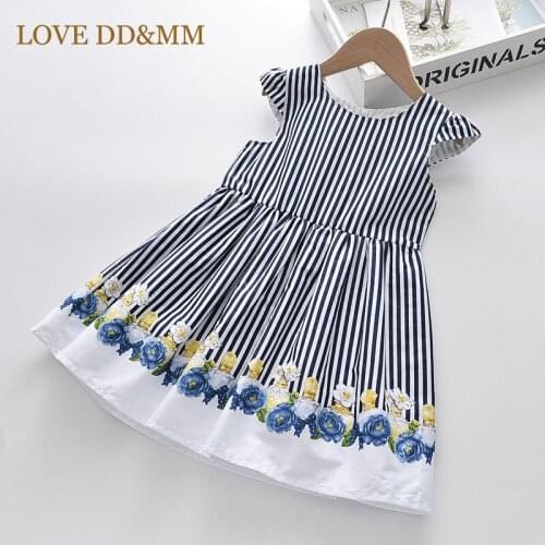 LOVE DD&MM Girls Dresses 2021 Summer New Sweet Flower Stripe Print Round Neck Bow Dress For Girl 3-8 Years