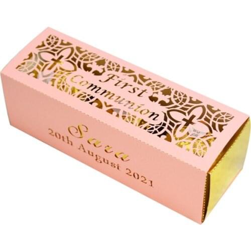 Baby Girl Birthday Return Gift Laser Cut Cross Custom First Communion Chocolate Packing Box