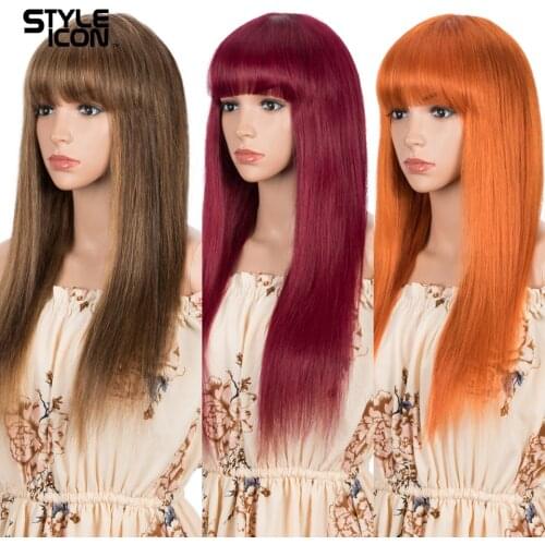 Straight Human Hair Wigs With Bangs Full Machine Made Wigs Colored Long Wigs Brazilian Remy Hair Blonde Wig