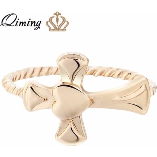 QIMING 2021 Heart Cross Rings For Women Men Religious Jewelry Fashion For Women Wedding Rings Bague Gift