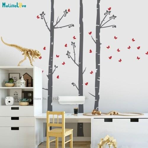 Assorted Butterflies Birch Tree Wall Decal Colorful Home Decor Woodland Kids Room Nursery Sticker Pack Vinyl YT3738