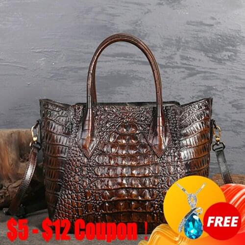 CGA Luxury Handbags Genuine Bags Leather For Women 2021 New Vintage Crocodile Pattern First Layer Cowhide Shoulder Messenger Bag